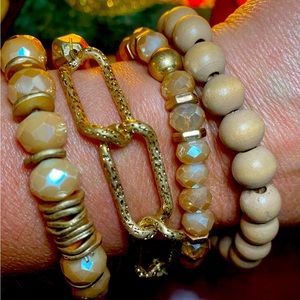 Boho Stretch Beaded Bracelets (4) Neutrals Gold Fall 🍂